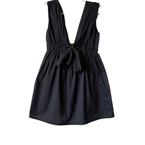 Anthropologie Blue‎ Tassel Dress XS Black Sleeveless V Neck Bow Tie Front Casual